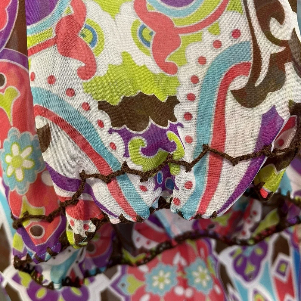 Nicole Miller Sheer Paisley Floral Top‎ S Square Neck Boho Embroidered Milkmaid